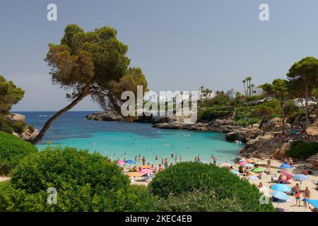 View of the bay and the beach Cala Esmeralda, Cala d`Or, Mallorca, Balearic Islands, Mediterranean Sea, Spain Stock Photo
